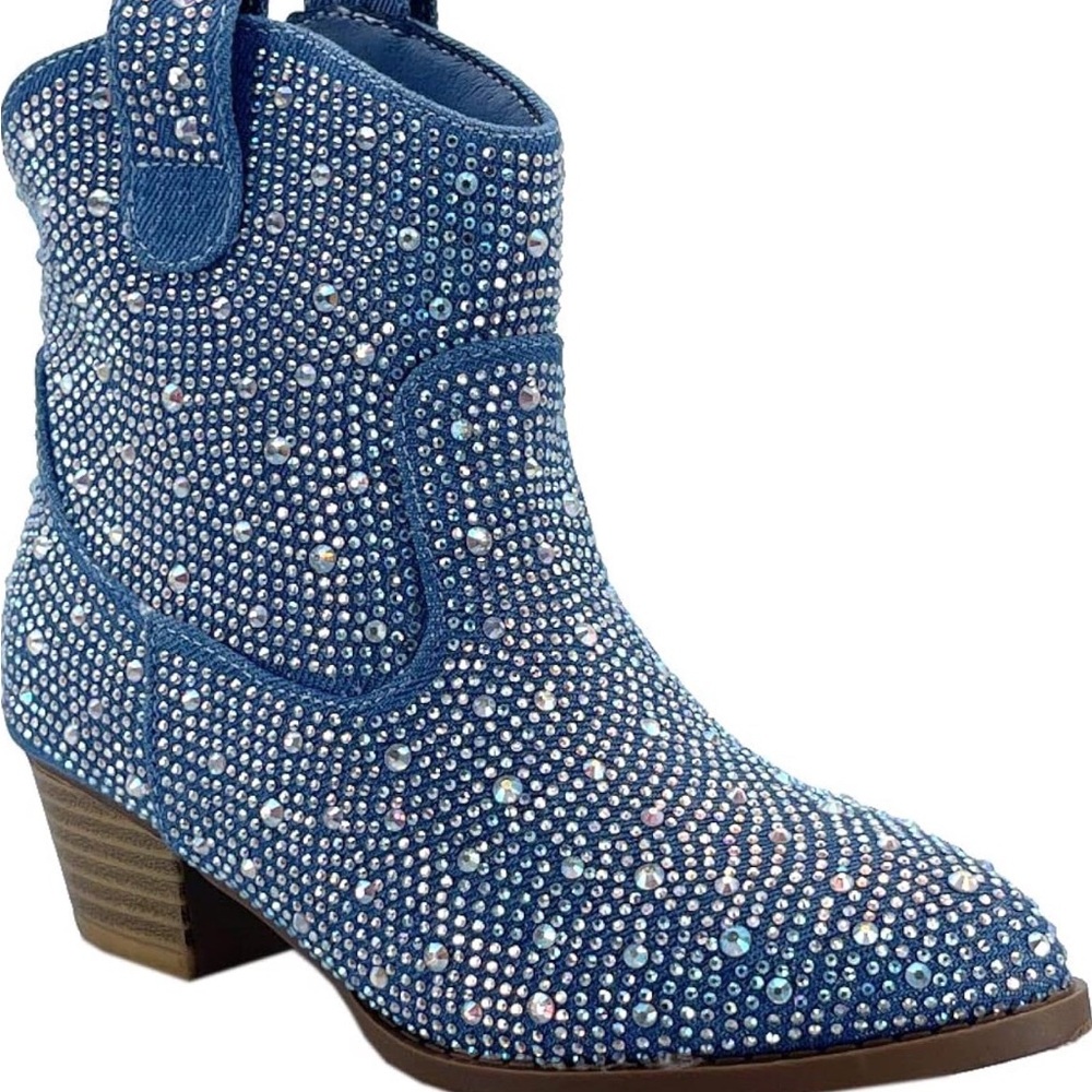 Blue Rhinestone Ankle Boots - Picture 2 of 5